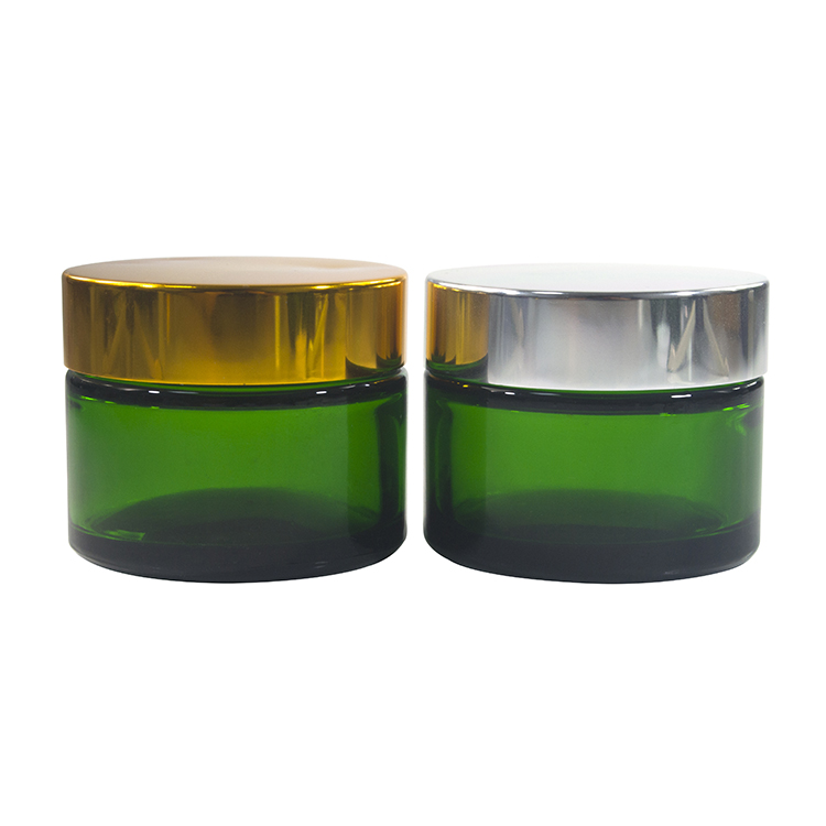 High quality glass material 15g 30g 50g green blue glass cream jar with aluminum lid