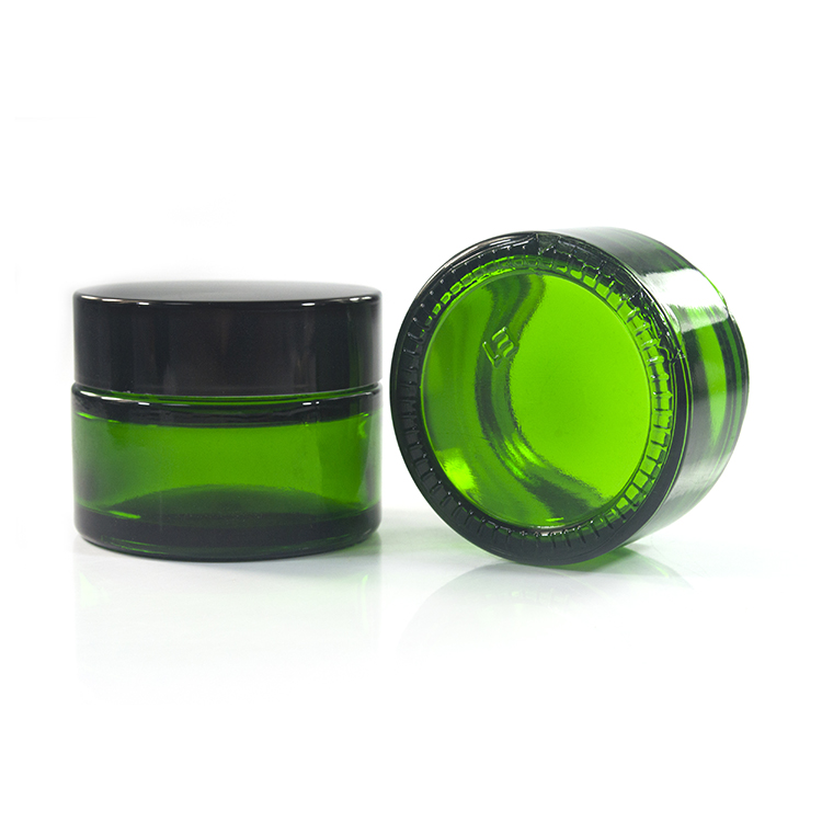 High quality glass material 15g 30g 50g green blue glass cream jar with aluminum lid