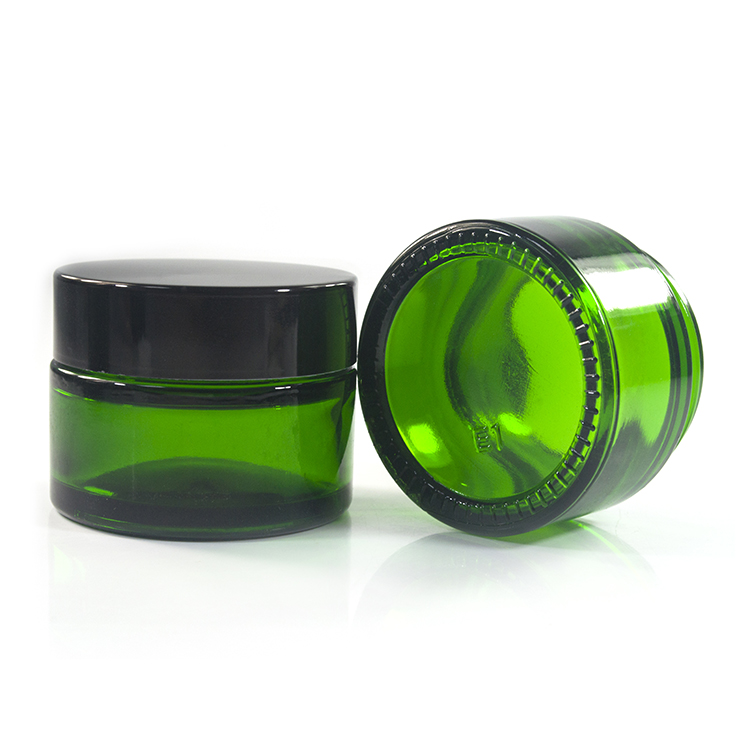 High quality glass material 15g 30g 50g green blue glass cream jar with aluminum lid