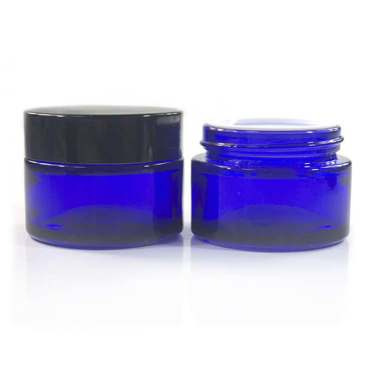 High quality glass material 15g 30g 50g green blue glass cream jar with aluminum lid