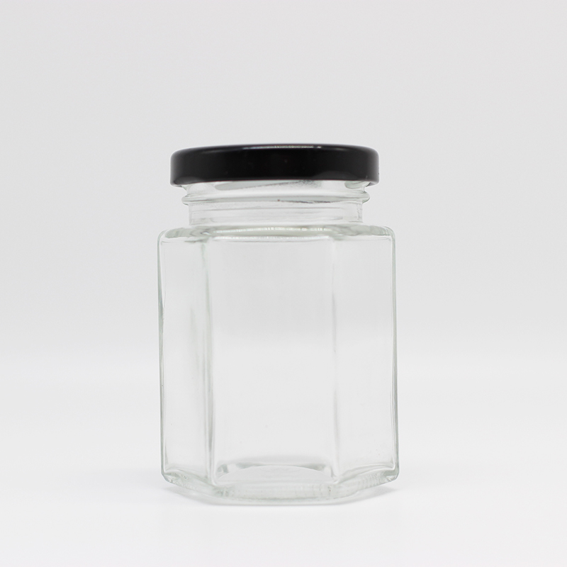 High quality kitchen hexagonal shape glass storage jar for food jam honey