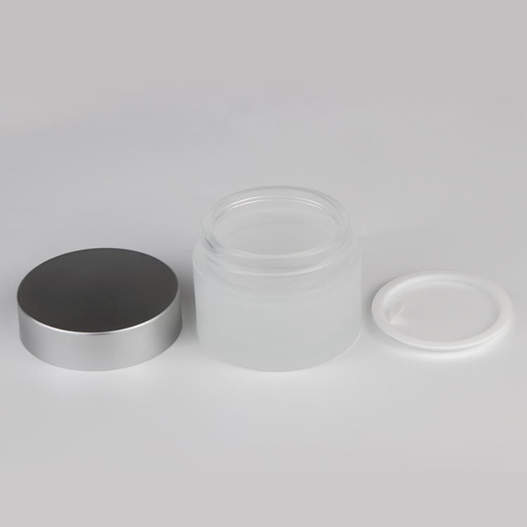High quality lotion container 15 ml 20 ml 30 ml 50 ml 100 ml round clear frosted glass cosmetic cream jar with silver lid