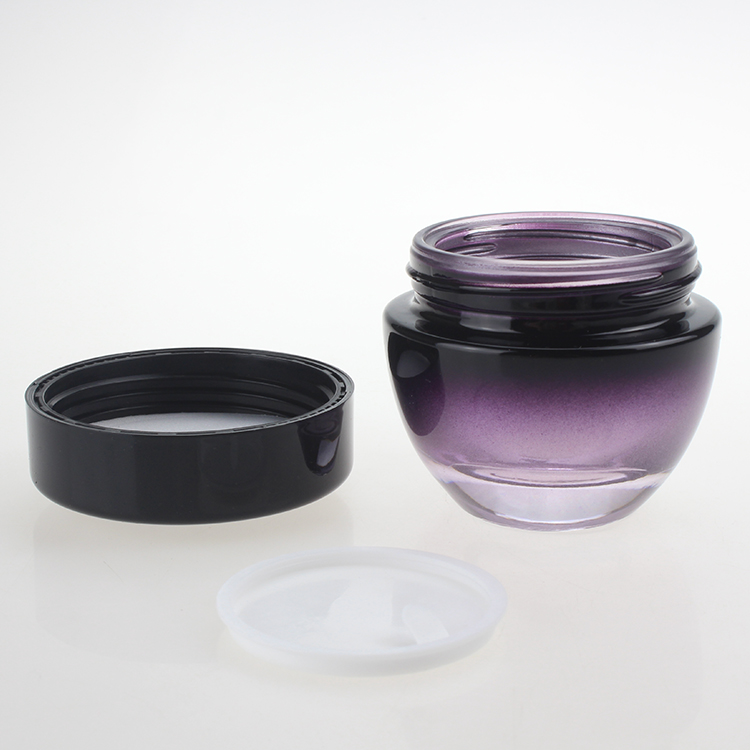 High quality luxury 15g 50g purple black cosmetic luxury glass jar for facial cream