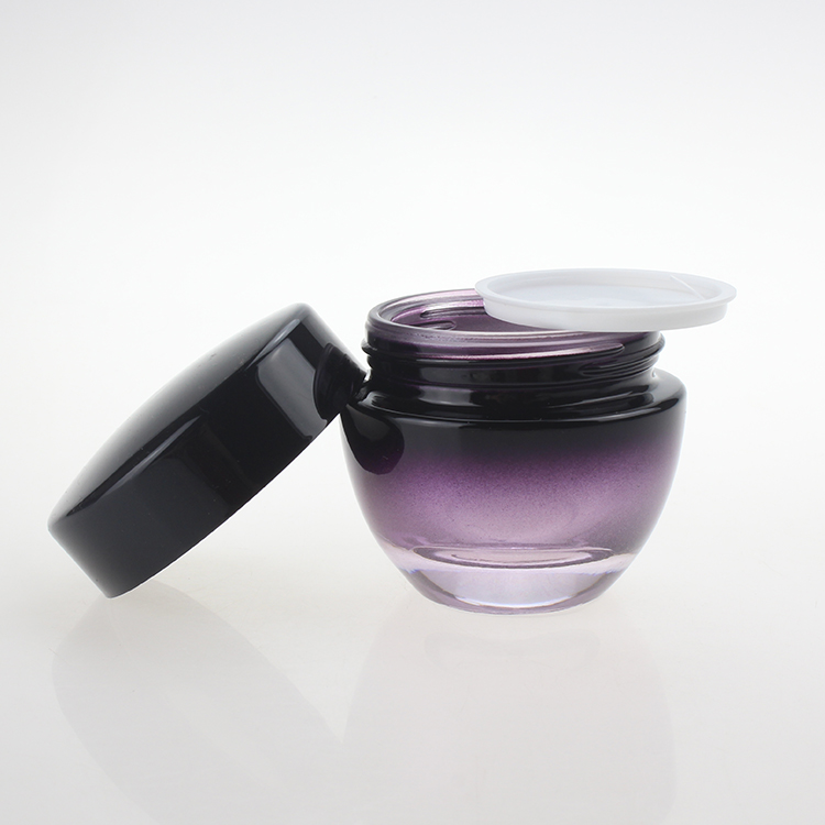 High quality luxury 15g 50g purple black cosmetic luxury glass jar for facial cream