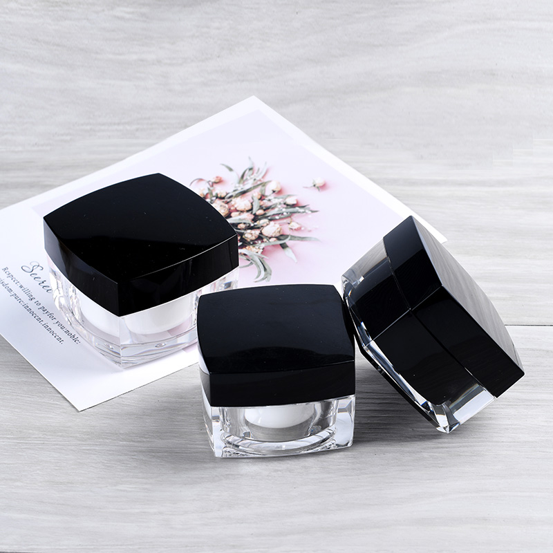 High quality luxury cosmetic container 5g 10g 15g 30g 50g black white square shape double wall acrylic cosmetic cream jar