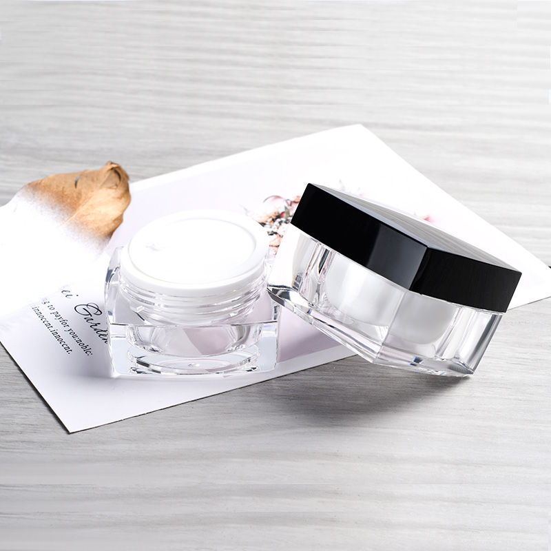 High quality luxury cosmetic container 5g 10g 15g 30g 50g black white square shape double wall acrylic cosmetic cream jar