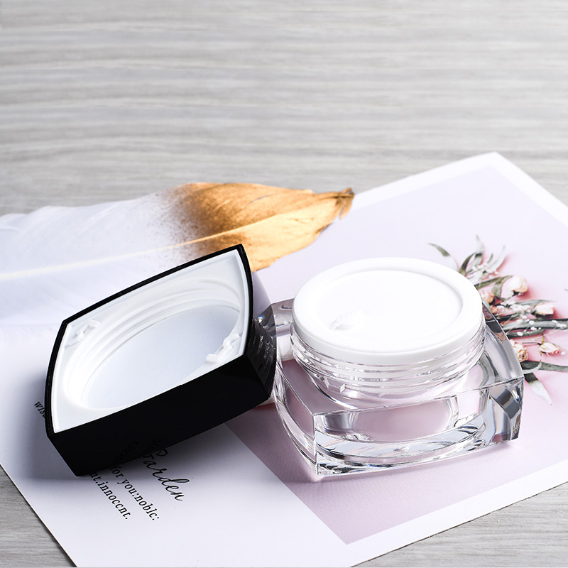 High quality luxury cosmetic container 5g 10g 15g 30g 50g black white square shape double wall acrylic cosmetic cream jar