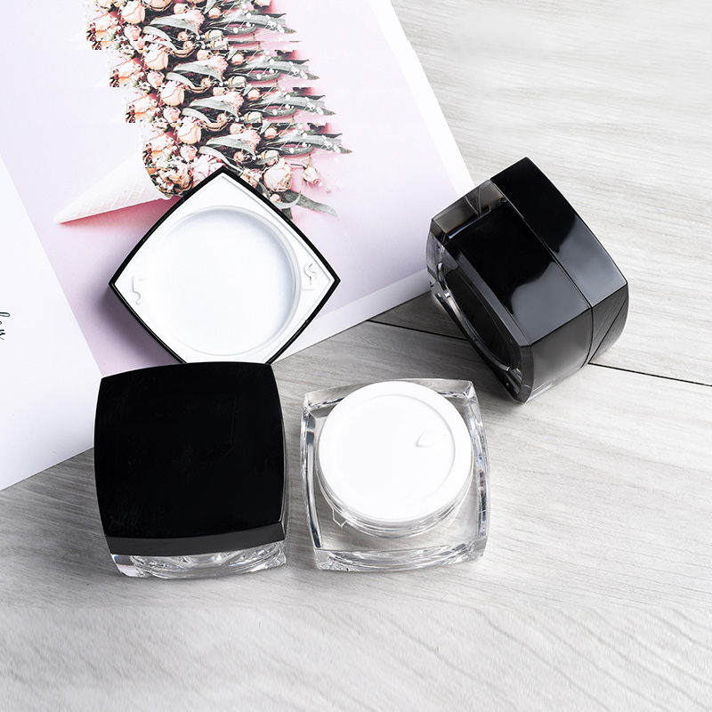 High quality luxury cosmetic container 5g 10g 15g 30g 50g black white square shape double wall acrylic cosmetic cream jar