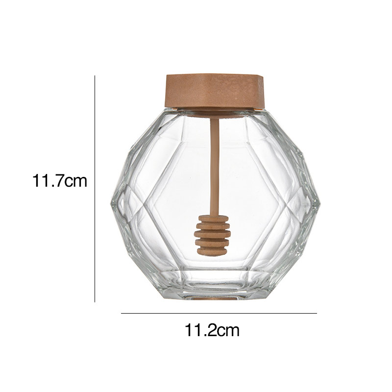High quality luxury hexagon empty glass honey bottles diamond crystal glass jar with dipper