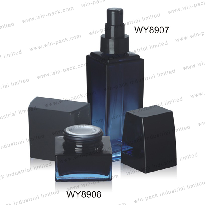 High quality luxury square rectangle black cosmetic packing face glass cream jar set 50g
