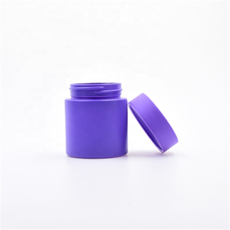 High quality matte violet purple 3oz flower packaging wax round bottle cosmetic jar glass weed jar child resistant glass jar