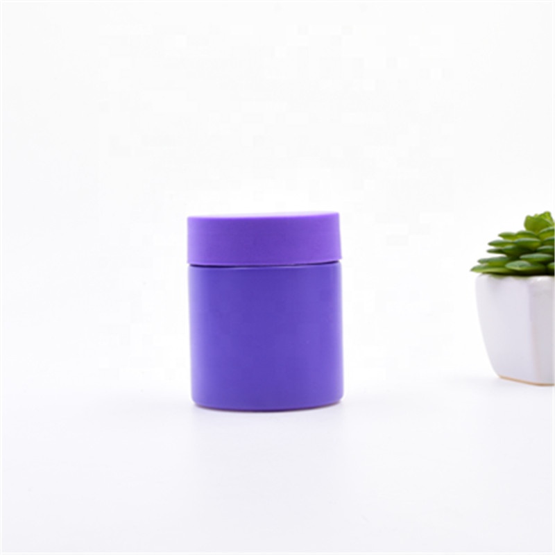 High quality matte violet purple 3oz flower packaging wax round bottle cosmetic jar glass weed jar child resistant glass jar