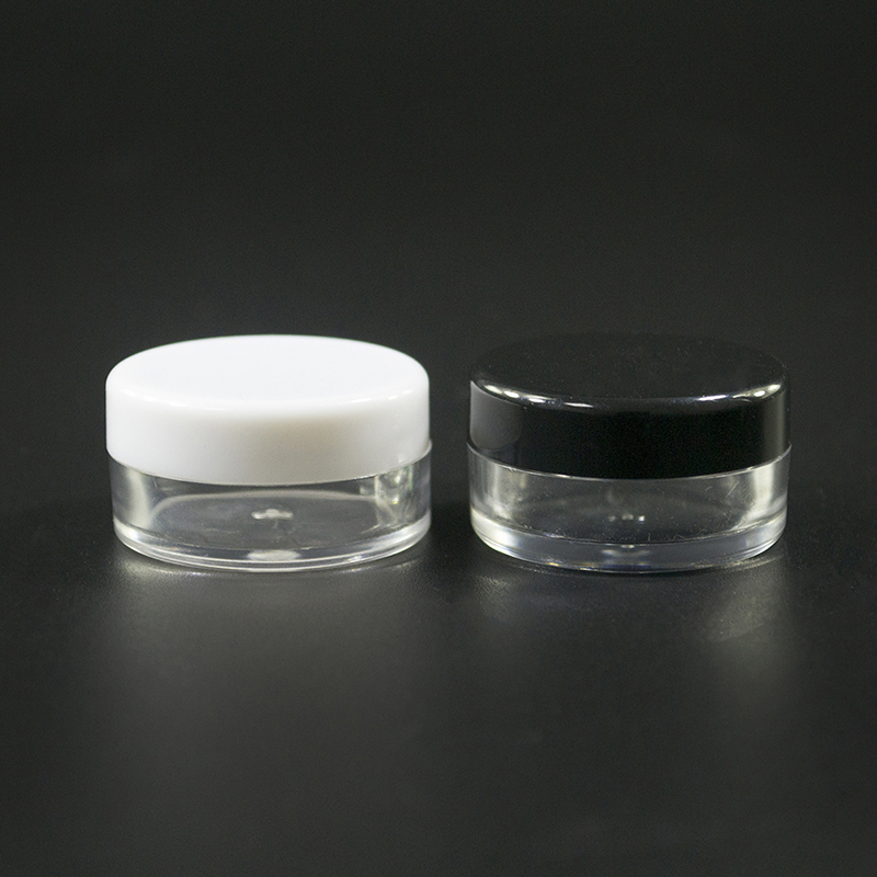 High quality mini round plastic jar 3g 5g clear PS plastic cosmetic cream jar with PP colorful screw lids