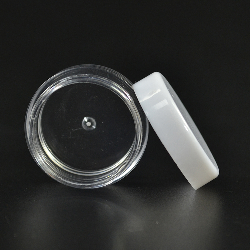 High quality mini round plastic jar 3g 5g clear PS plastic cosmetic cream jar with PP colorful screw lids