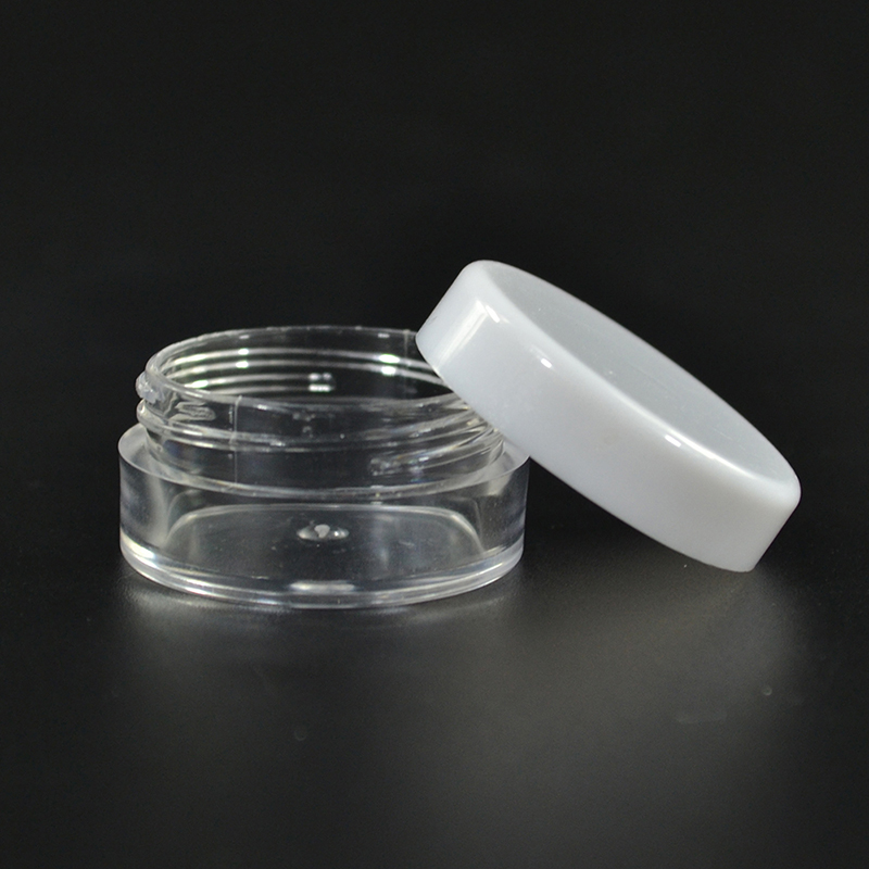 High quality mini round plastic jar 3g 5g clear PS plastic cosmetic cream jar with PP colorful screw lids