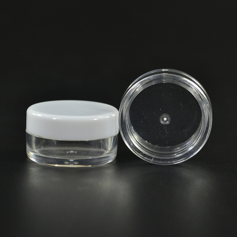 High quality mini round plastic jar 3g 5g clear PS plastic cosmetic cream jar with PP colorful screw lids