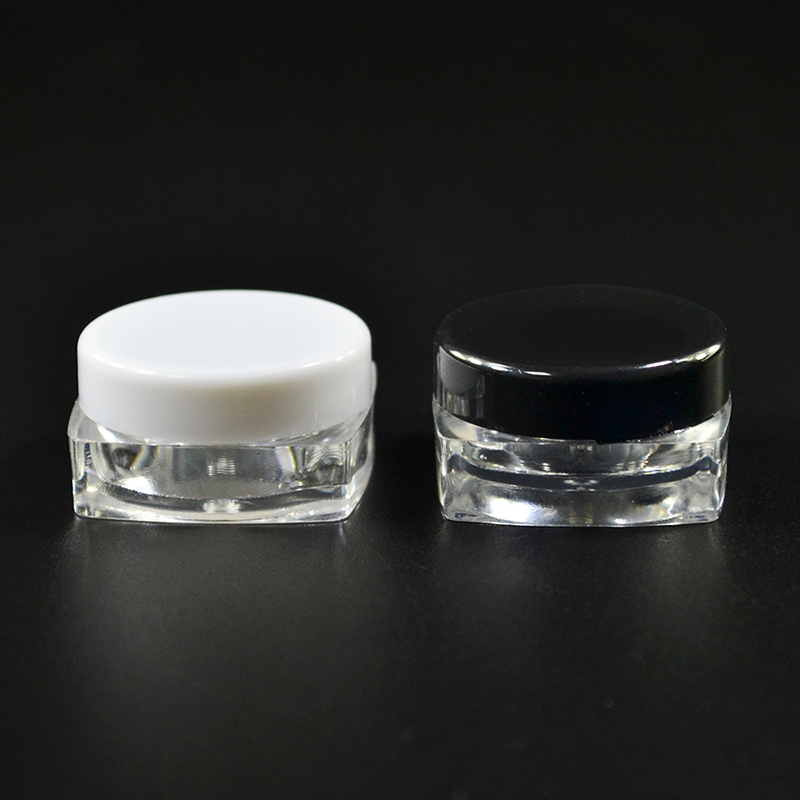 High quality mini square plastic jar 3g 5g clear PS plastic cosmetic cream jar with PP colorful screw lids