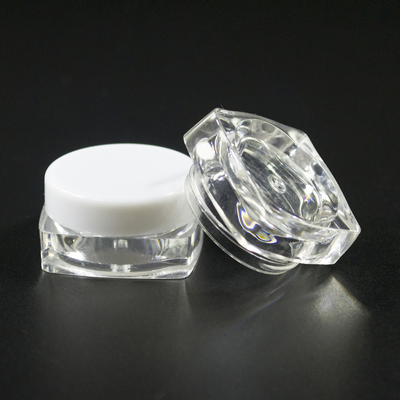 High quality mini square plastic jar 3g 5g clear PS plastic cosmetic cream jar with PP colorful screw lids