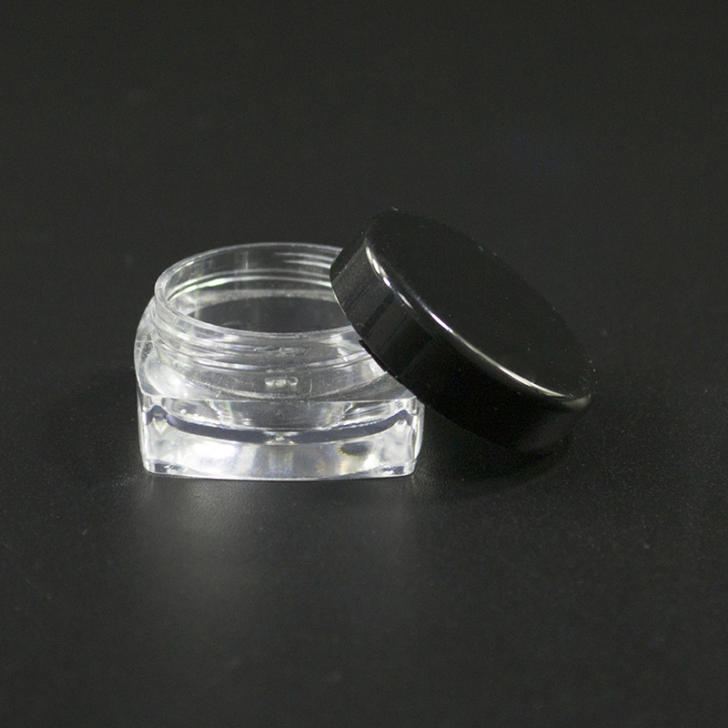 High quality mini square plastic jar 3g 5g clear PS plastic cosmetic cream jar with PP colorful screw lids