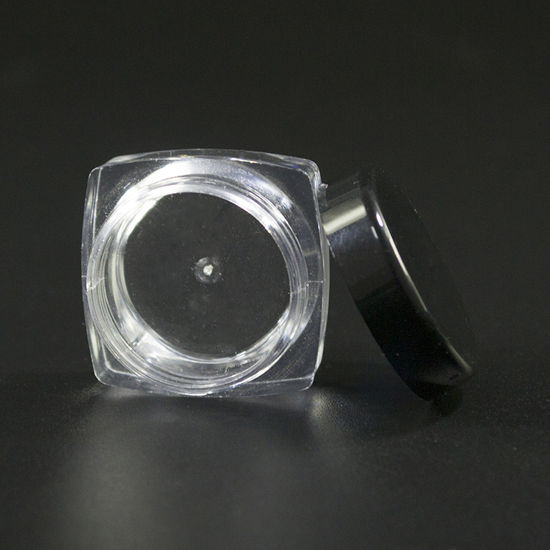 High quality mini square plastic jar 3g 5g clear PS plastic cosmetic cream jar with PP colorful screw lids