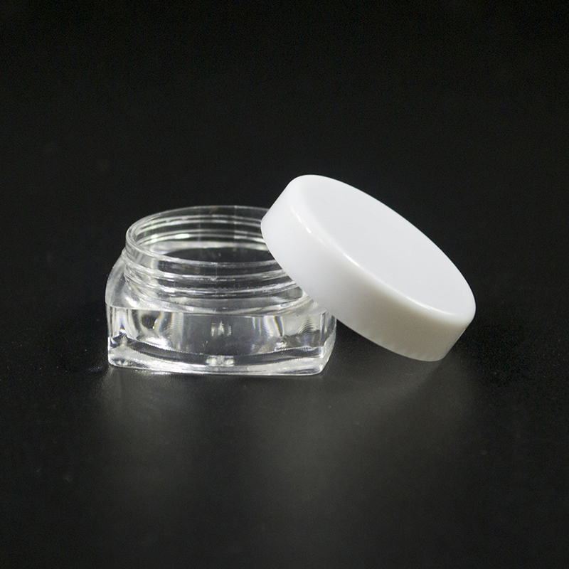 High quality mini square plastic jar 3g 5g clear PS plastic cosmetic cream jar with PP colorful screw lids