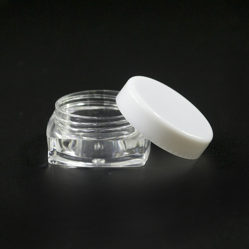 High quality mini square plastic jar 3g 5g clear PS plastic cosmetic cream jar with PP colorful screw lids
