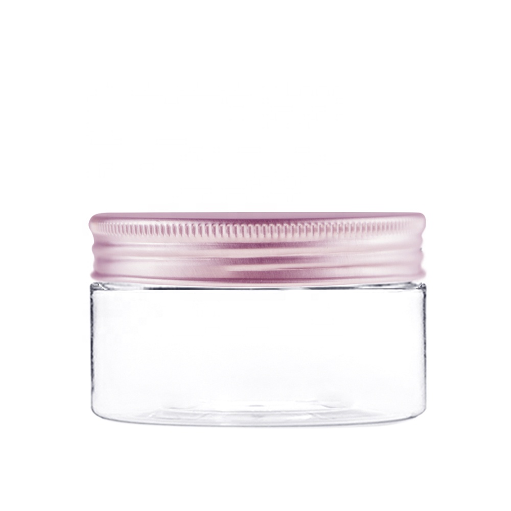 High quality pink 100ml custom plastic jars with aluminum cap cosmetic jars HG 70100 - E - R