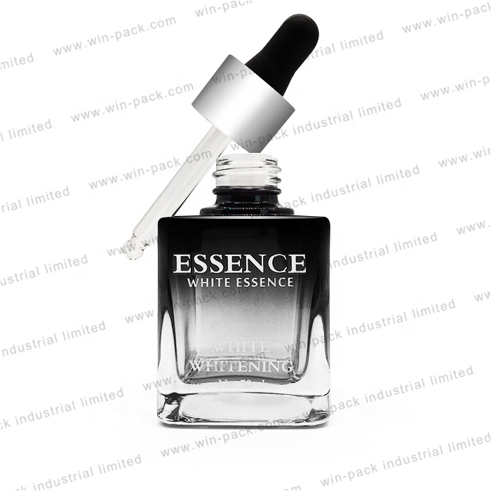 High quality rectangle dropper bottle transparent gradient black color with customized logo 50ml