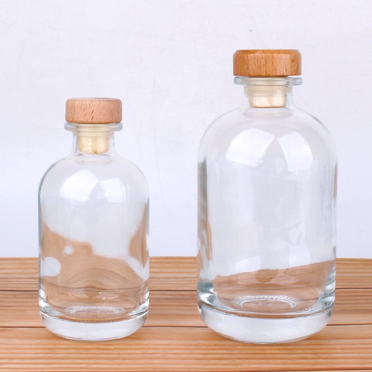 High quality round 250ml 500ml wine liquor glass bottle with synthetic cork stopper