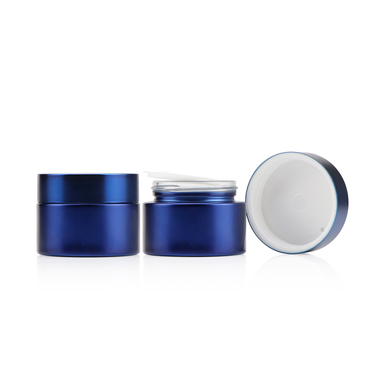 High quality round glass cream jar 50g empty blue cosmetic jar for skin care packaging