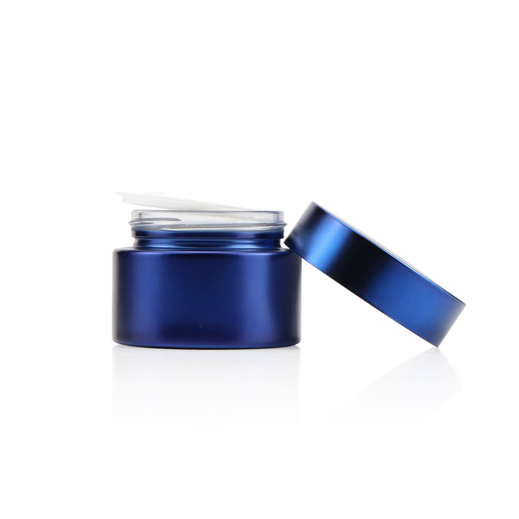 High quality round glass cream jar 50g empty blue cosmetic jar for skin care packaging