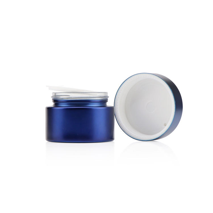 High quality round glass cream jar 50g empty blue cosmetic jar for skin care packaging