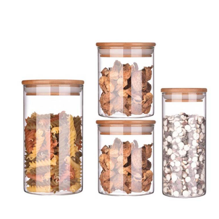 High quality round glass jar with bamboo lid Hot welcomed wooden cap glass storage jar for spices