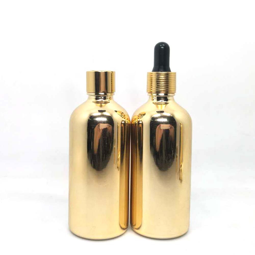 High quality silver and gold electro plated empty glass cosmetic bottle with dropper lid