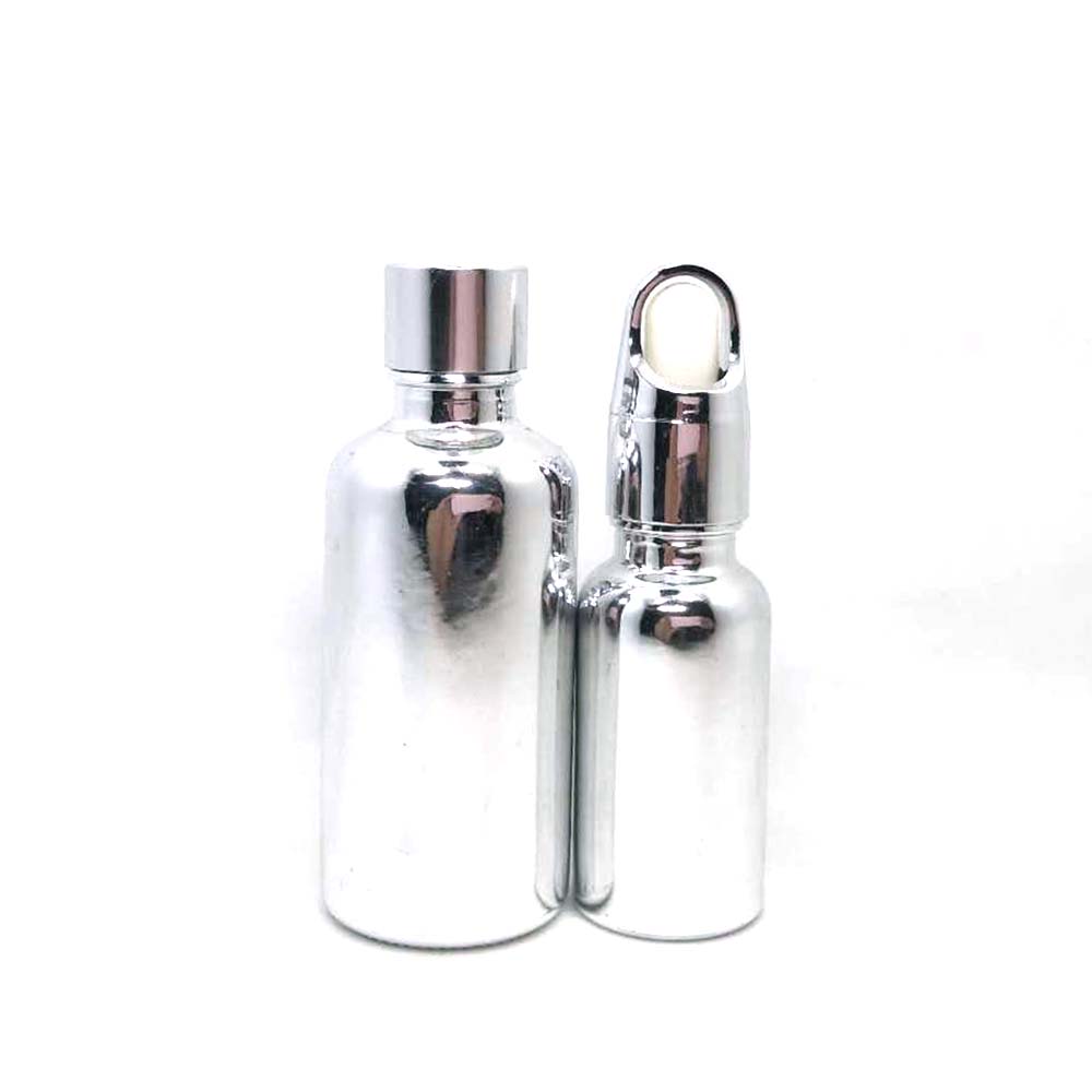 High quality silver and gold electro plated empty glass cosmetic bottle with dropper lid