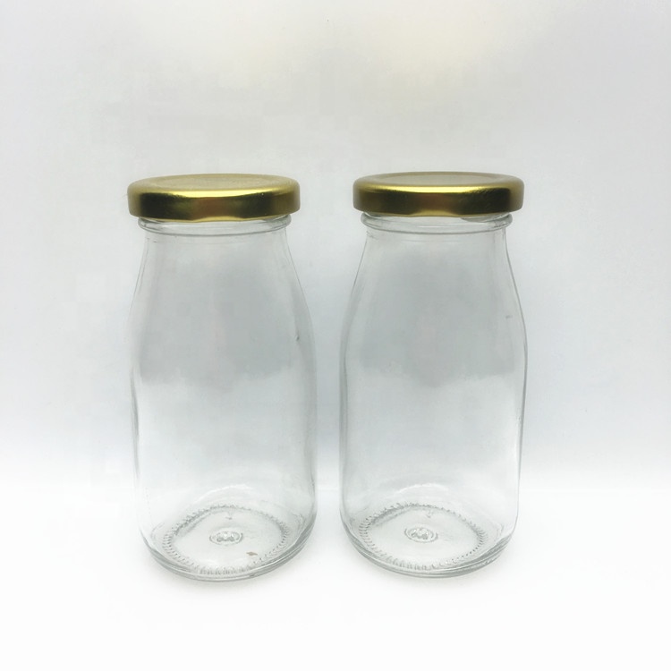 High quality small empty 200ml glass milk bottles with metal lids