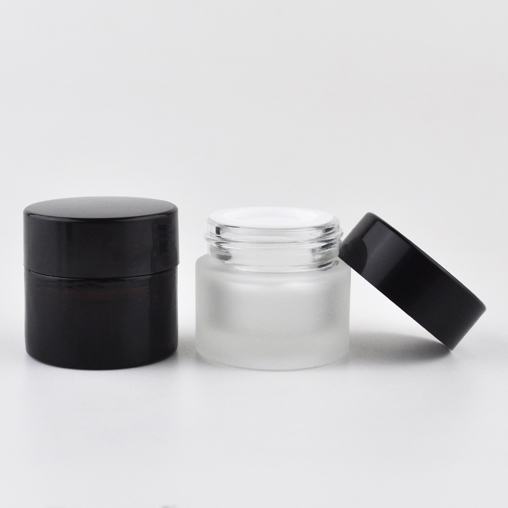 High quality small empty 5g 10g 15g 20g 30g 50g 100g clear amber frosted glass cosmetic packaging glass jars for cream