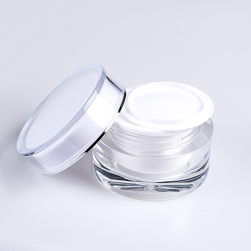 High quality stock  product round shape 5g 10g 15g 20g 30g 50g white acrylic cream jar with silver edge