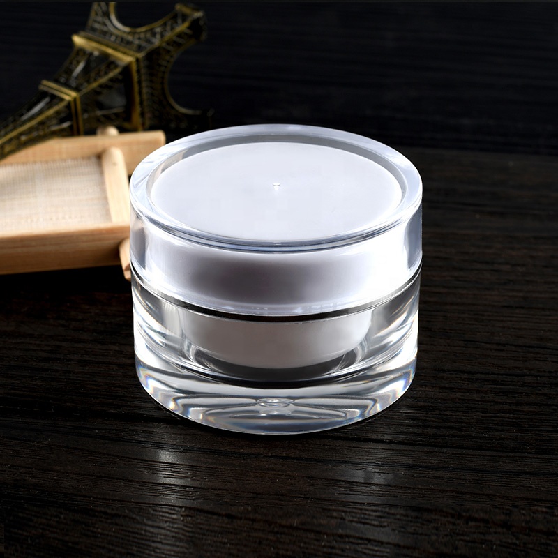 High quality stock product round shape 5g 10g 15g 20g 30g 50g white acrylic cream jar with silver edge