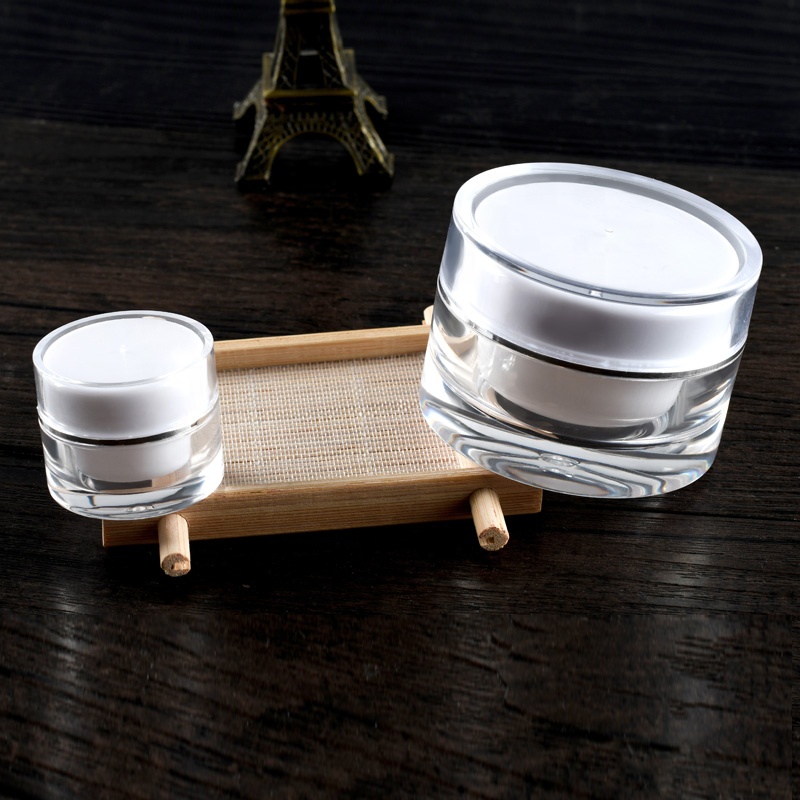 High quality stock product round shape 5g 10g 15g 20g 30g 50g white acrylic cream jar with silver edge
