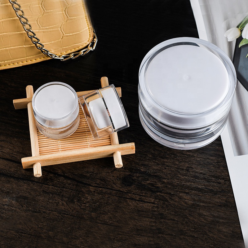 High quality stock product round shape 5g 10g 15g 20g 30g 50g white acrylic cream jar with silver edge