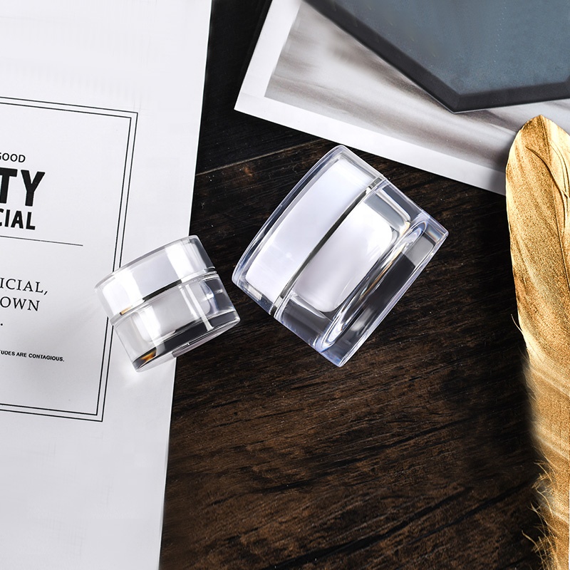 High quality stock product round shape 5g 10g 15g 20g 30g 50g white acrylic cream jar with silver edge