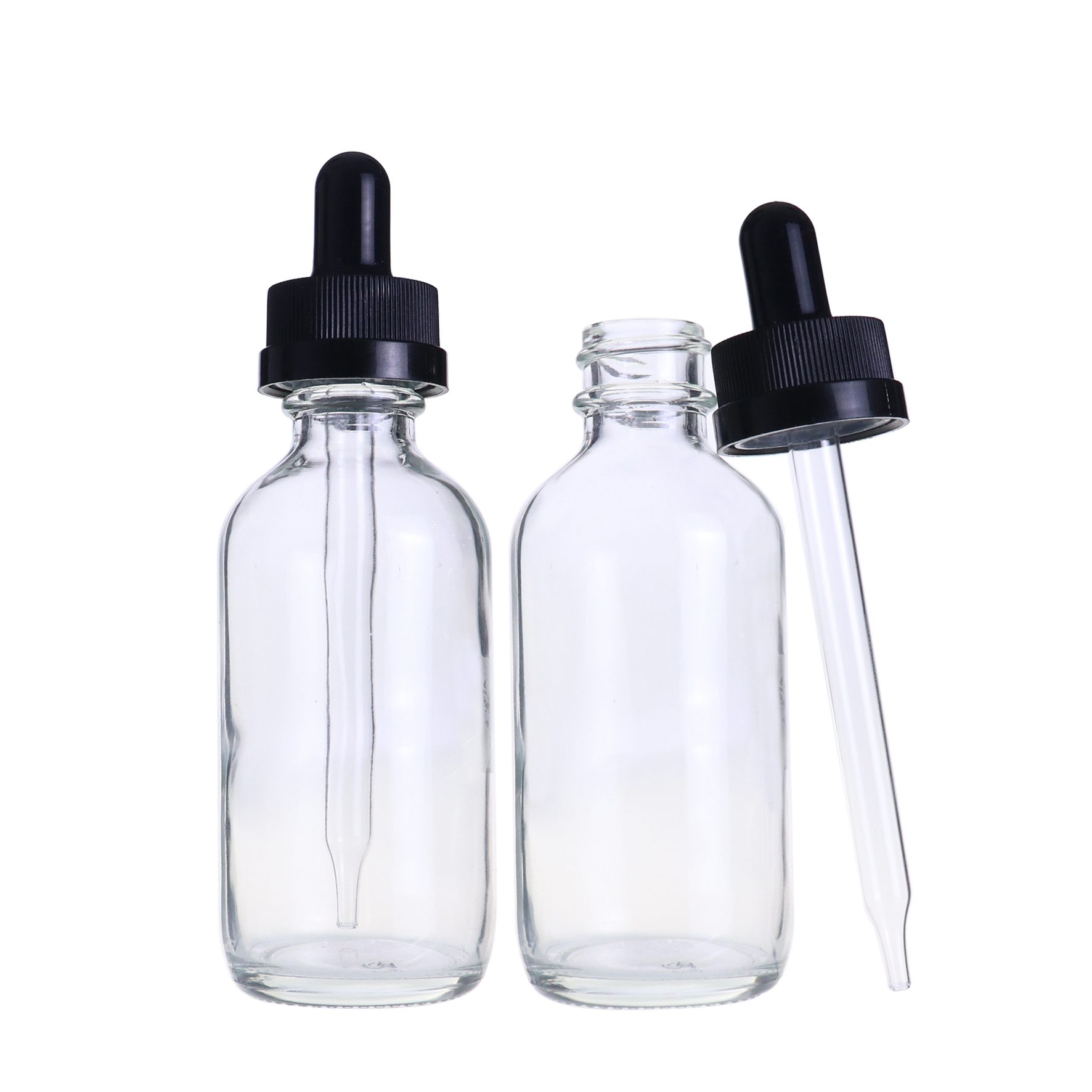 High quality supplier clear boston 2oz essential oil bottle dropper 60ml for serum