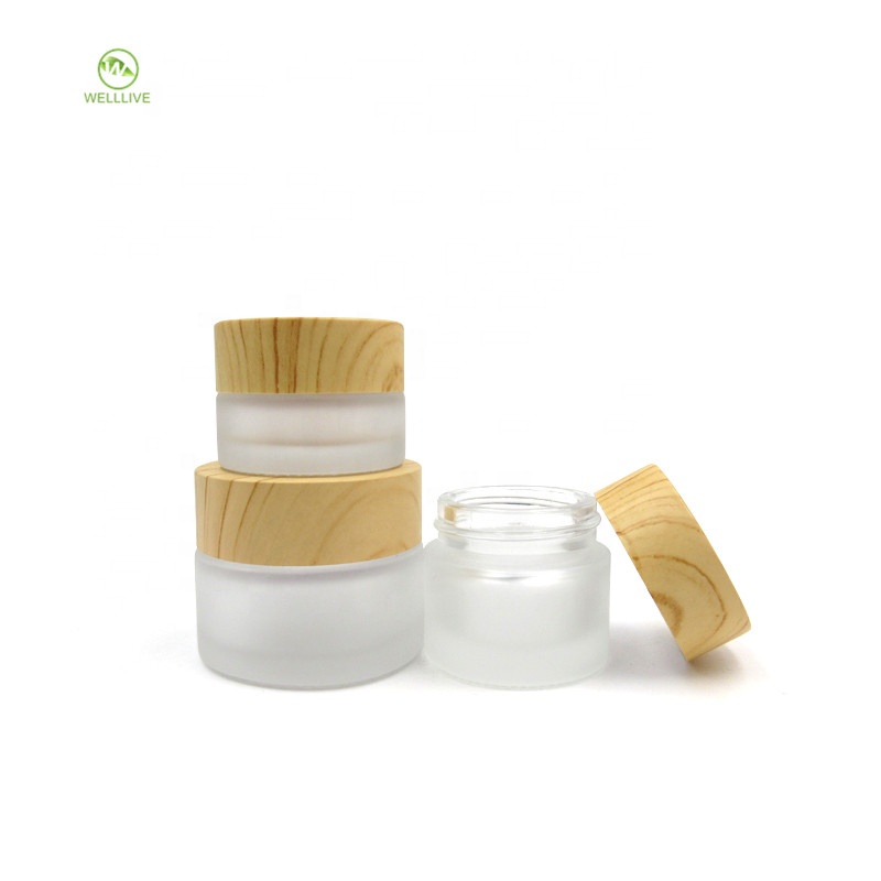 High quality thick bottom bath salt container 1oz 30g 50g 100g matte clear glass cosmetic cream jar with wood lid