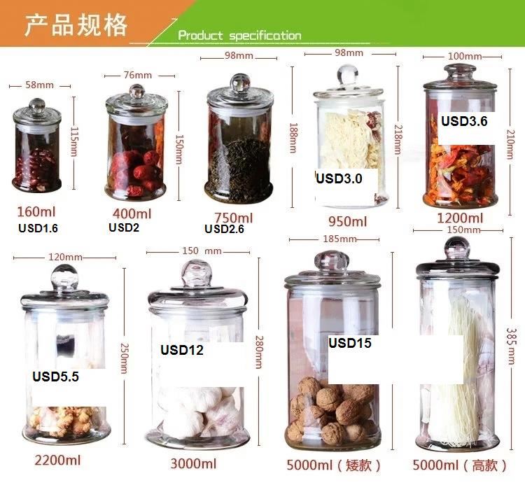 High quality transparent glass jars with sealed lid