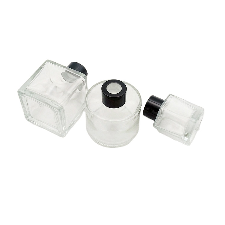 High quality transparent round square hexagon aromatherapy bottle glass jar with black plastic cap