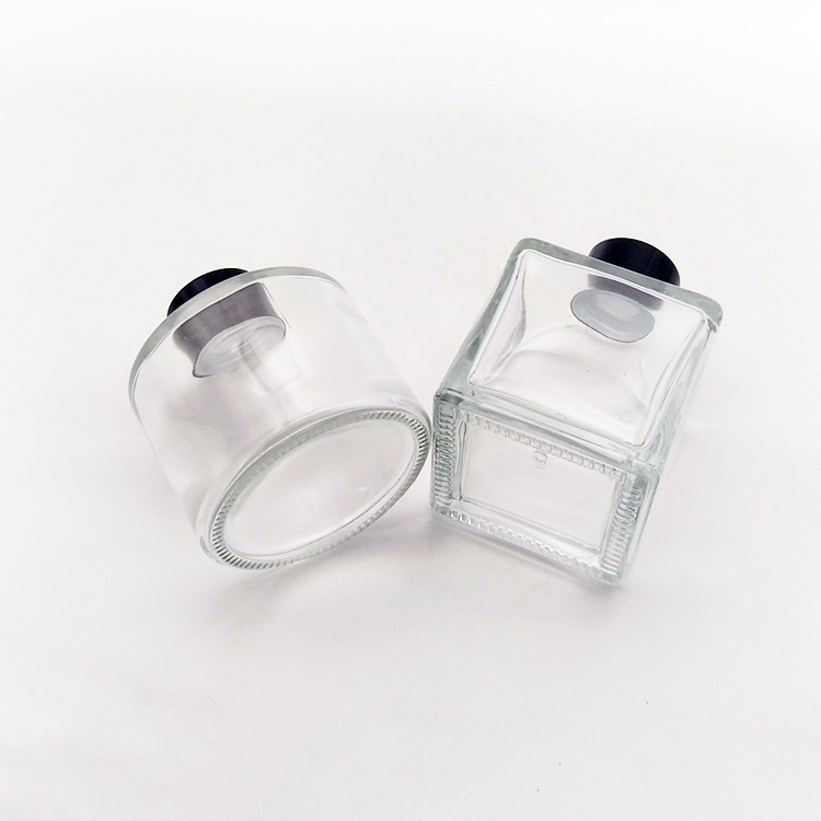 High quality transparent round square hexagon aromatherapy bottle glass jar with black plastic cap