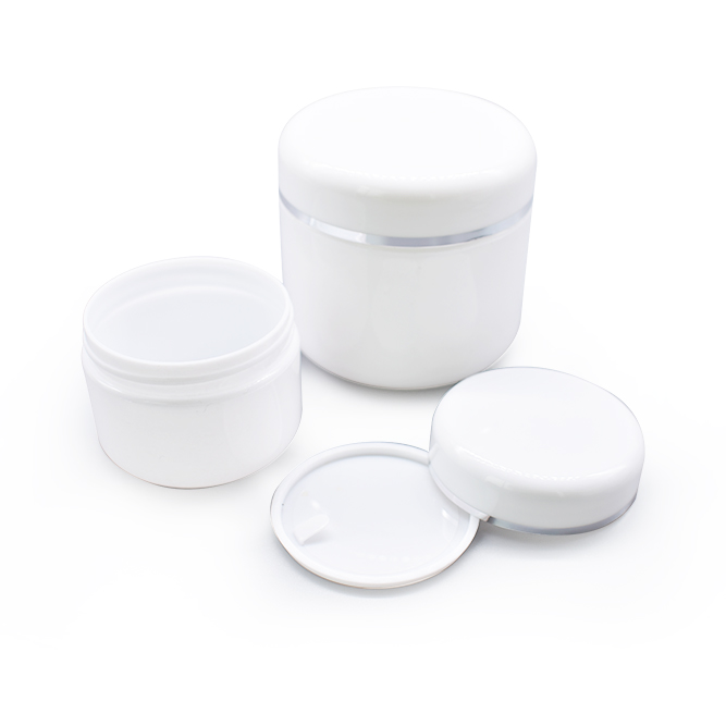 High quality white 100g pp plastic cream jars with silver edge