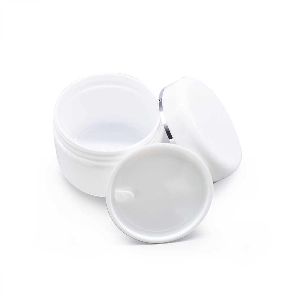 High quality white 100g pp plastic cream jars with silver edge