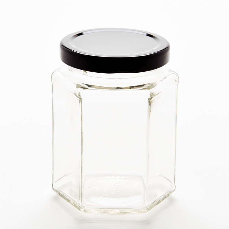 High quality wholesale clear 100ml 280ml 380ml 500ml hexagon honey spoon jar hexagon honey jar